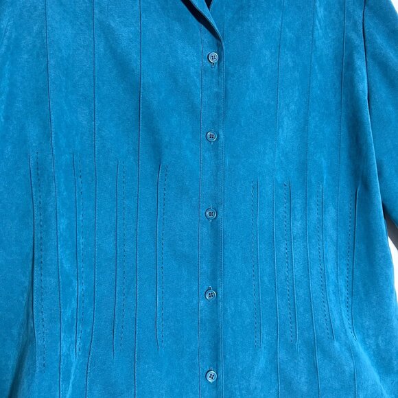 Talbots Women's Long Sleeve Suede Feel Button Shirt in Blue - Size L - Picture 3 of 5